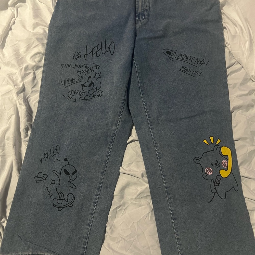 Graphic Blue Jeans with Cartoon Designs